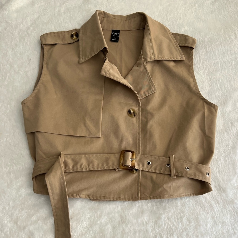 Tan Sleeveless Belted Vest